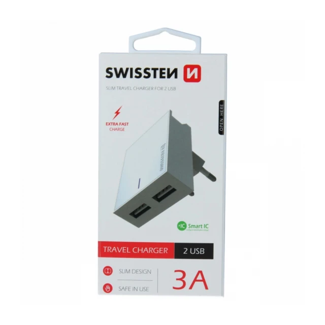 Swissten punjač 2x USB 3A bela