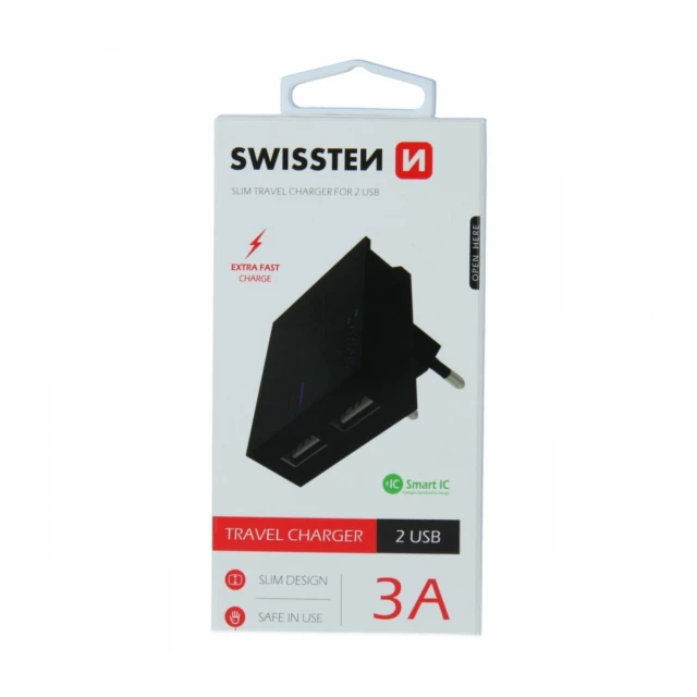 Swissten punjač 2x USB 3A crna