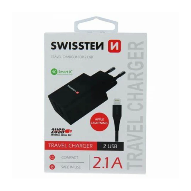 Swissten punjač 2xUSB 2,1A+ kabl Lightning 1,2m crna