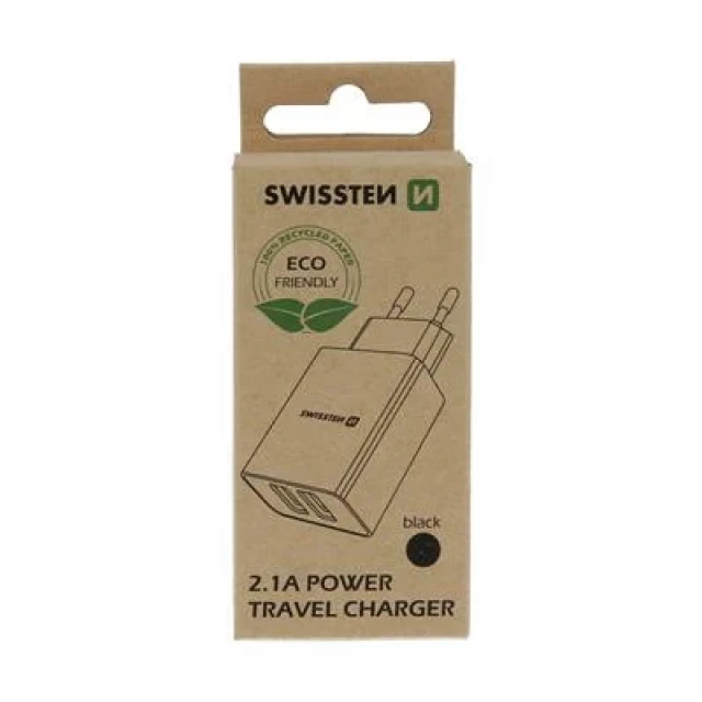 Swissten punjač  Eco Pack 2x USB 2,1A crna