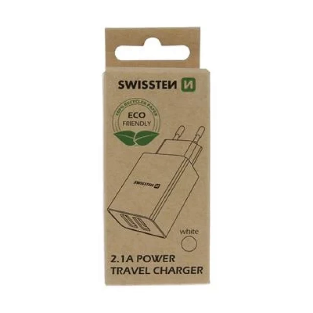 Swissten punjač  Eco Pack 2x USB 2,1A  bela