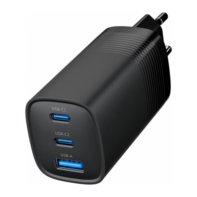 TA-UC-PDQC65-01-BK Gembird 3-port 65W GaN USB PowerDelivery fast charger, black