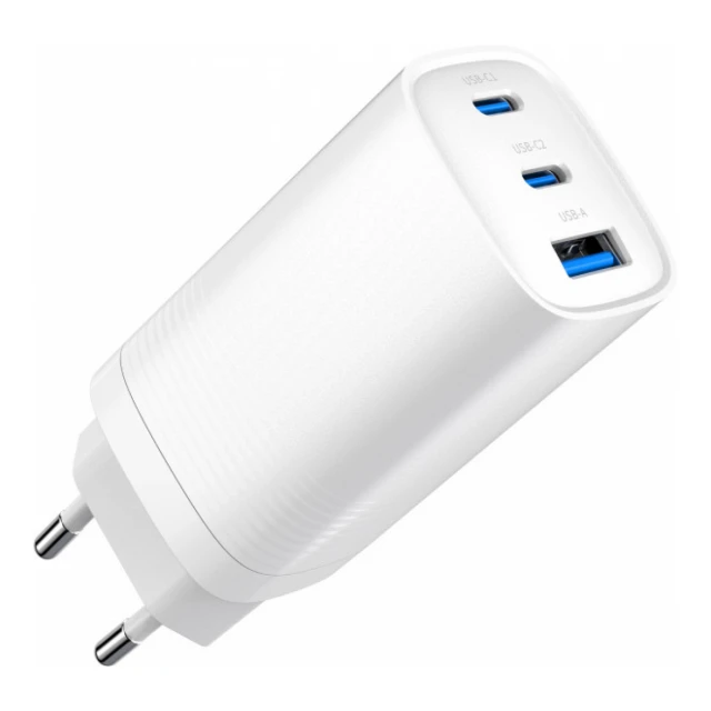 TA-UC-PDQC65-01-W Gembird 3-port 65W GaN USB PowerDelivery fast charger, white