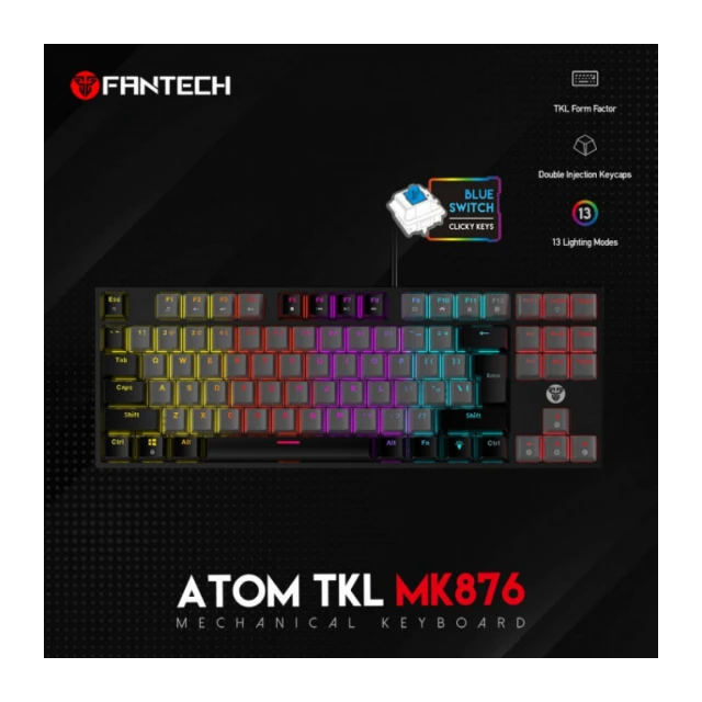 Tastatura USB Fantech MK876 RGB Atom TKL (Blue switch) US crna