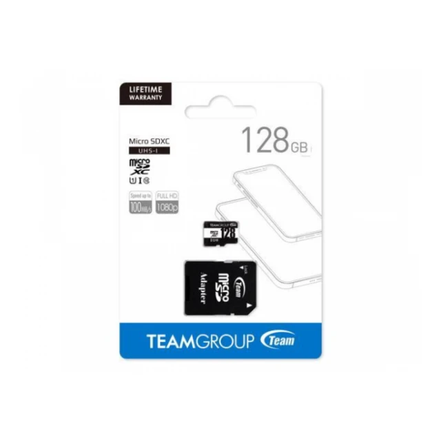 TeamGroup MICRO SDXC 128GB 100/20MP/s UHS-I U1 C10 +SD Adapter TUSDX128GCL10U03 Fo