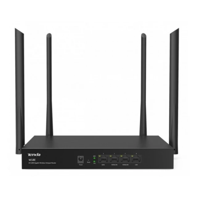 Tenda W18E AC1200 wireless dual band ruter 2.4+5GHz, 1W/3L, Gbit, 128mb, 4x5dBi 12v/1a 50users 300m2