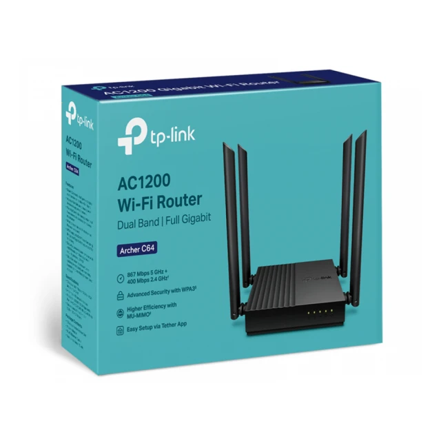 TP-LINK Archer C64 AC1200 Wireless MU-MIMO WiFi ruter 