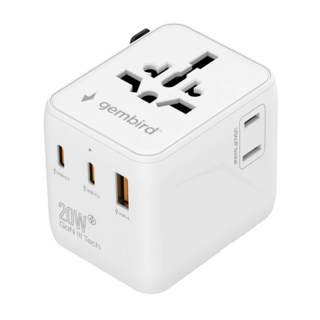 Travel adapter TPA-1A2C20-01-W Gembird Univerzalni 20W