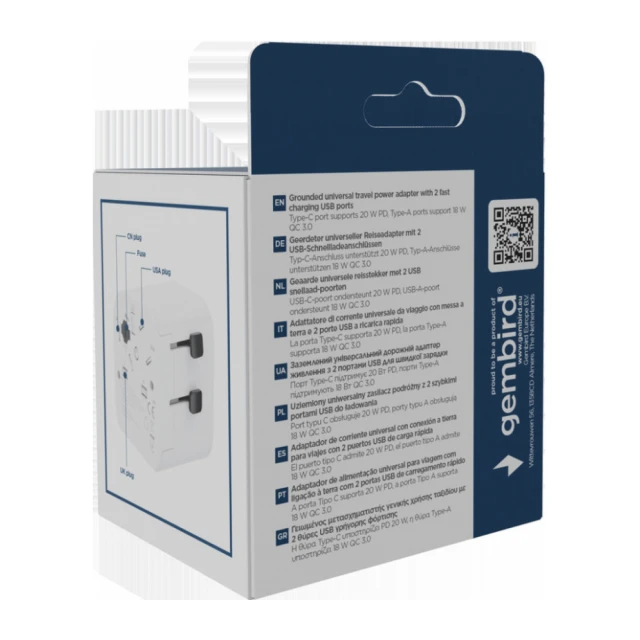 Travel adapter TPA-EU1A1C20-01-W Gembird Univerzalni, sa uzemljenjem 20W