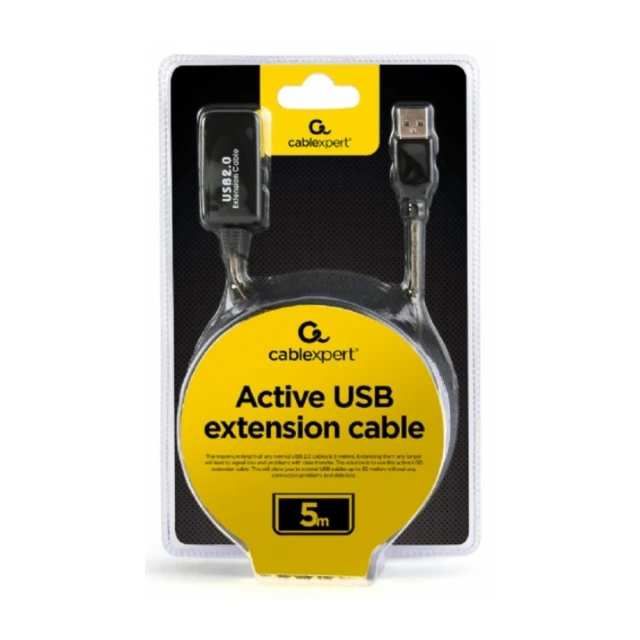 UAE-01-5M Gembird USB 2.0 active extension cable, black color, bulk package, 5m