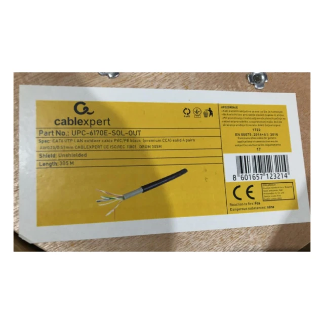 UPC-6170E-SOL-OUT Gembird, UTP cat.6 Outdoor, solid 23AWG, 0.57mm PREMIUM CCA kotur pun presek 305m
