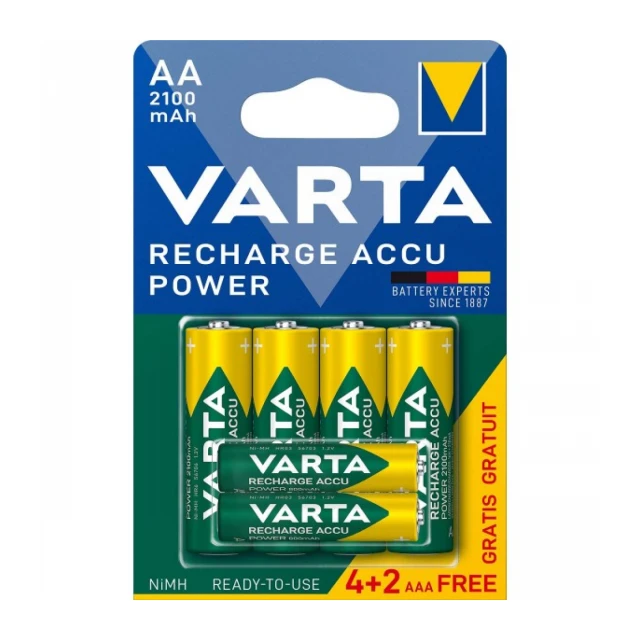 VARTA-567R2USO set od 6 PUNJIVE NiMH baterije 4xAA 2100mAh + 2xAAA 800mAh, Ready2use, cena po 1 kom.