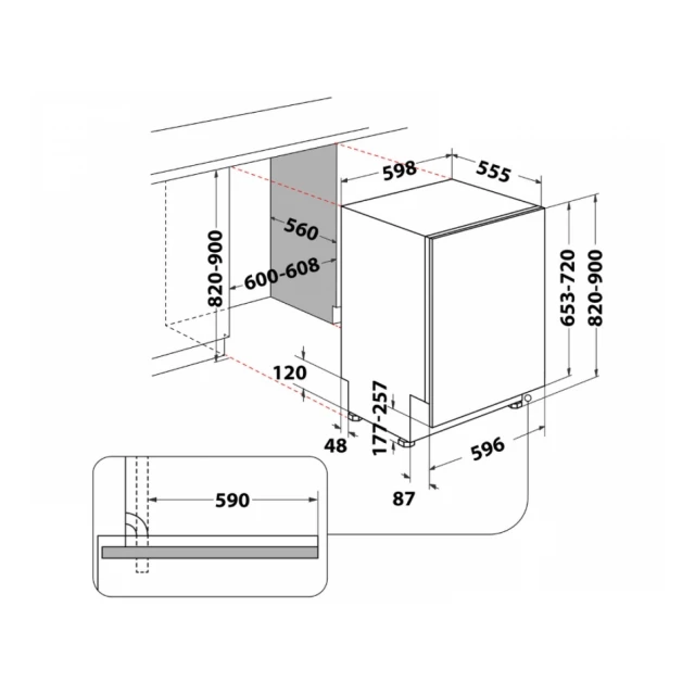 WHIRLPOOL WI 7020 P ugradna mašina za pranje sudova 